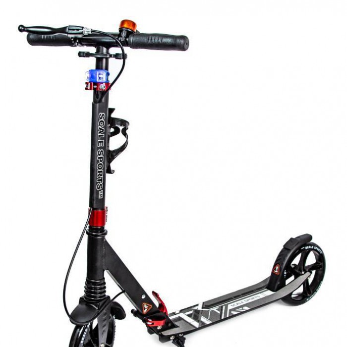САМОКАТ ДВУХКОЛЕСНЫЙ SCALE SPORTS (SS-08). BLACK. РУЧНОЙ ТОРМОЗ! LED-ФОНАРИК!